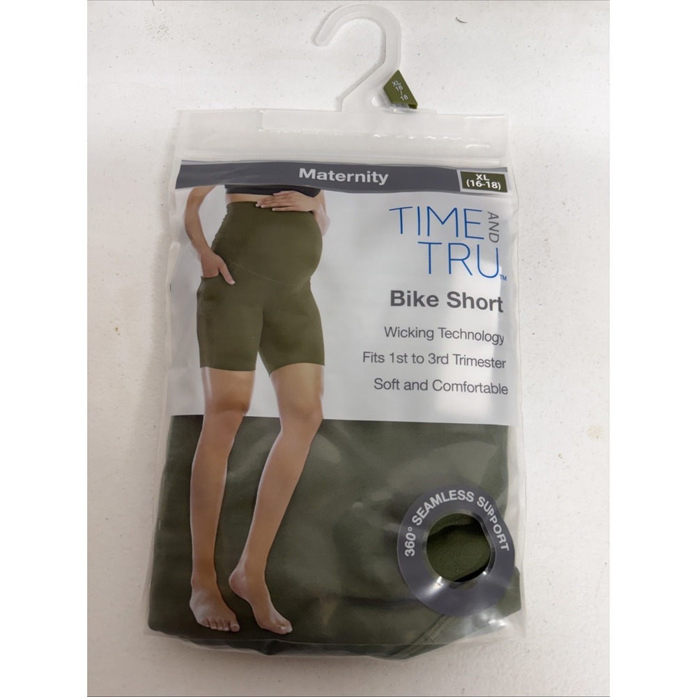 Maternity Bike Shorts Cell Phone Pocket Olive Green XL TIME and TRU  New